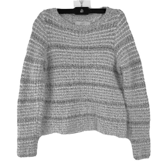 Ann Taylor Loft Gray White Fuzzy Sweater XS Wool Alpaca Blend Long Sleeves - Picture 1 of 9
